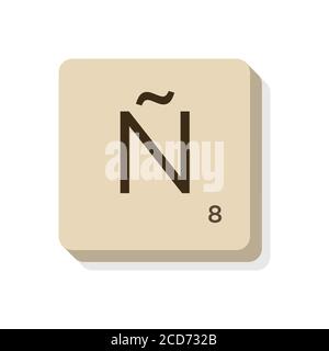Buchstabe Ñ in scrabble Alphabet. Isolieren Sie Vektordarstellung, um eigene Wörter und Sätze zu erstellen. Stock Vektor
