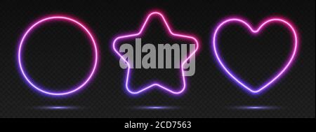 Neon Gradienten Rahmen Set, Sammlung von blau-rosa leuchtenden Grenzen. Helle, beleuchtete Formen. Stock Vektor