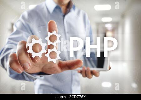 PHP, Webentwicklungskonzept auf virtuellem Bildschirm Stockfoto