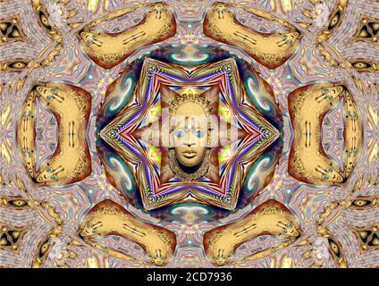 Mandalas inspiriert von einer Afrikanischen Maske in der Regel identifiziert als Idia, Mutter von Oba Esigie; Benin Königreich, Nigeria. Stockfoto