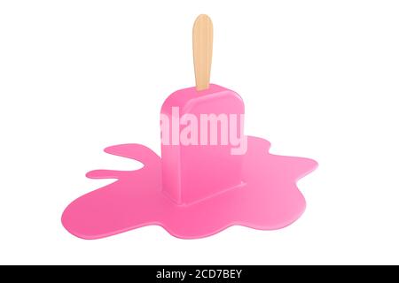 Köstliche Pink Chocolate Flavour Stick Eis Schmelzen auf einem weißen Hintergrund. 3d-Rendering Stockfoto