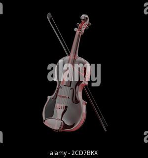 Klassische Geige aus Glas mit Schleife auf weißem Hintergrund. 3d-Rendering Stockfoto