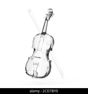 Klassische Geige aus Glas mit Schleife auf weißem Hintergrund. 3d-Rendering Stockfoto