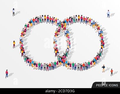 Eine große Gruppe von Menschen in Form von zwei verbundenen Kreisen. Vektorgrafik Stock Vektor
