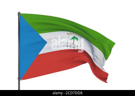 3D-Illustration. Wehende Flaggen der Welt - Flagge Äquatorialguineas. Isoliert auf weißem Hintergrund. Stockfoto