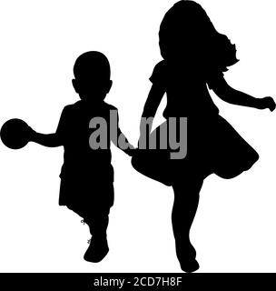 Silhouetten von Jungen und Mädchen. Ältere Schwester und jüngerer Bruder Stock Vektor