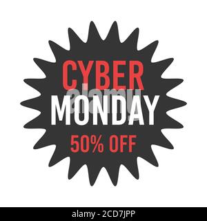 Cyber monday schwarz Verkauf Runde Starburst Aufkleber. Stock Vektor