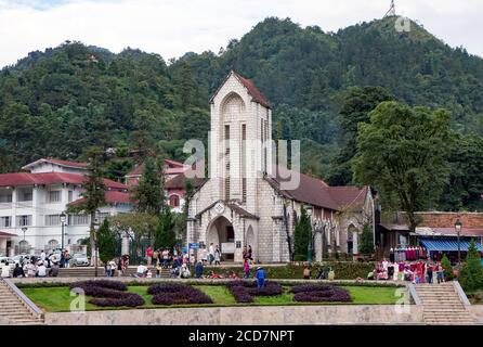 Alte Steinkirche, Sapa Stadtzentrum, Vietnam Stockfoto