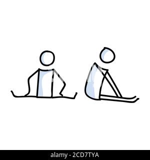 Hand gezeichnete stickman zwei Ballett-Tänzer Stretch-Konzept. Einfache Umriss Ballerina Figur Doodle Symbol Cliparts. Für Tanzstudio oder Theater-Performer Stock Vektor