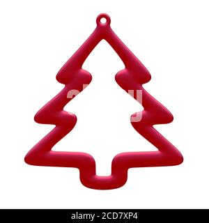Matt rote Baumsilhouette. Weihnachtsschmuck isoliert auf weißem Hintergrund. Weihnachtsdekoration, festliches Atmosphärenkonzept. Stockfoto