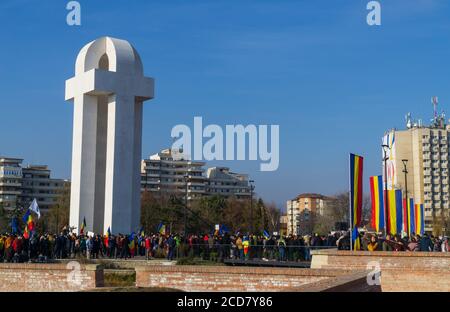 Alba Iulia, Rumänien - 01.12.2018: Einigungsdenkmal am Nationalfeiertag Stockfoto