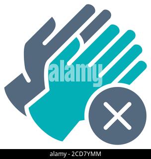 Medizinische Handschuhe mit einem farbigen Kreuzsymbol. Kein Handschutz, Symbol für Händedesinfektion Stock Vektor