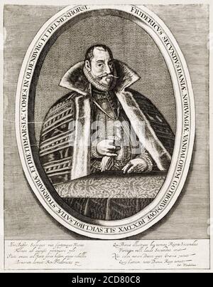 König Friedrich II. Von Dänemark und Norwegen (1534-1588), Porträtstich 1599-1699 Stockfoto