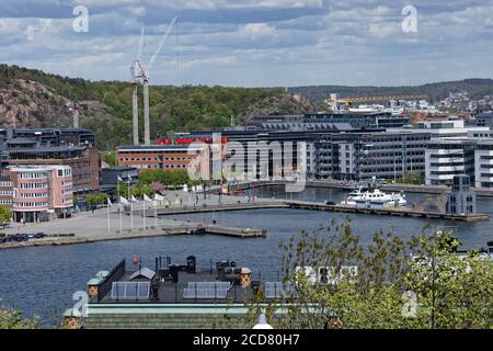 Luftaufnahme zum Lindholmen Science Park am Ufer des Göta älv Flusses in Göteborg, Schweden Stockfoto