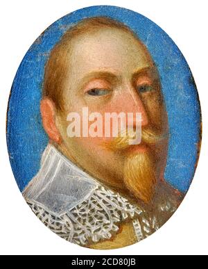 Gustavus Adolphus (Gustav II Adolf), (1594-1632), König von Schweden, Porträtminiatur um 1630 Stockfoto