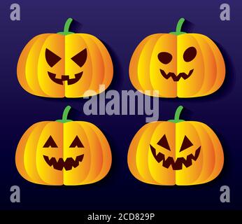 Set von halloween Kürbisse in Papier geschnitten Stil Stock Vektor