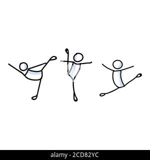 Handgezeichnetes Stickman Ballett Tänzer Set Konzept. Einfache Umriss Ballerina Figur Doodle Symbol Cliparts. Für Tanzstudio oder Theater Performer Skizze Stock Vektor