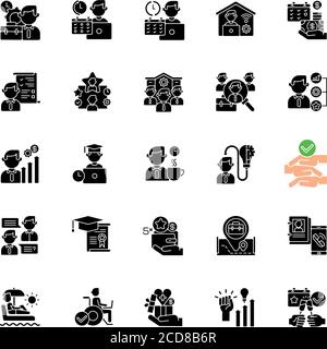 Stellenangebot schwarze Glyphen-Symbole auf weißem Raum gesetzt Stock Vektor