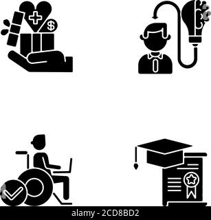 Business Beruf schwarze Glyphen Symbole auf weißem Raum gesetzt Stock Vektor