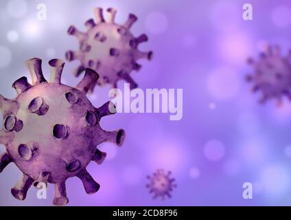 Virenhintergrund. Handgezeichnete 3d-Imitation Coronavirus 2019-nCoV-Zellen. Gefährlicher respiratorischer Coronavirus aus Wuhan, China. Druckvorlage für Banner Stockfoto