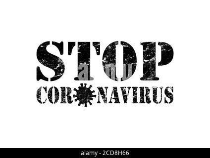 Schwarzes Schild Stop Coronavirus isoliert auf weißem Hintergrund. Gefährlicher respiratorischer Coronavirus aus Wuhan, China. Druckvorlage für Banner, Poster. Schwenken Stockfoto