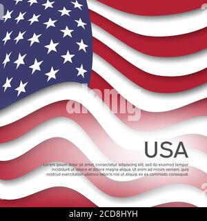 Wellenmuster - USA Flagge. Kreativer Hintergrund für amerikanisches patriotisches Urlaubsdesign. Grafischer abstrakter Hintergrund für ein Poster. Papierschnitt. Vektor Stock Vektor