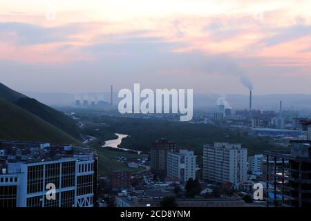 Der Panoramablick auf die gesamte Stadt Ulaanbaatar in mongolei Stockfoto