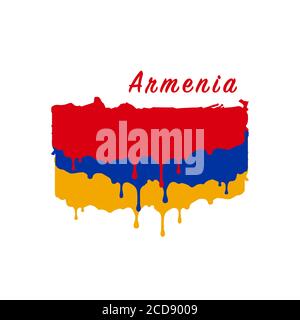 Bemalte armenische Flagge, Armenien Flagge Farbe tropft. Vektordarstellung auf weißem Hintergrund isoliert Stock Vektor
