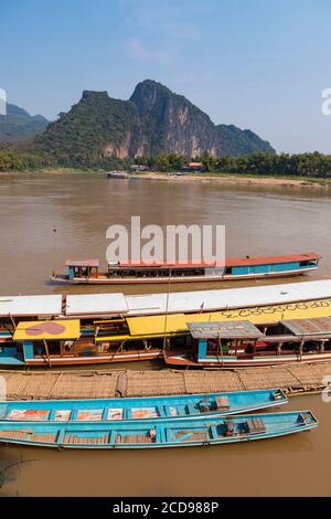 Laos, Luang Prabang Provinz, Zusammenfluss Mekong Fluss und Nam Ou Fluss, mit Blick auf Pak Ou Höhle Stockfoto