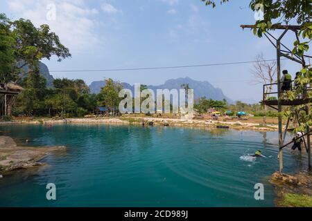 Lao, Provinz Vientiane, Vang Vieng, blaue Lagune 2 Stockfoto