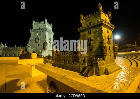 Portugal, Lisbonne, Belem-Turm und sein Bronzemodell Stockfoto