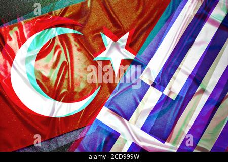 Die Flaggen der Türkei und Griechenland, Ägäis Streit Stockfoto