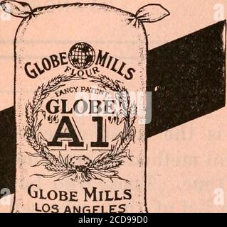 . Los Angeles, Kalifornien, Stadtverzeichnis . Großhandel Getreide, Futtermittel und Geflügel Supplies Großhandel Hersteller Macaroni, Spaghetti, Suppenringe, etc. A-1 und Red Mark Brands. KORNBEUTEL UND GARN Globe Mills LOS ANGELESAl Stockfoto