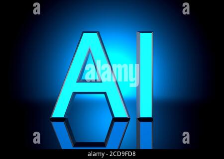 3D-Illustration der Buchstaben AI steht für Künstliche Intelligenz und maschinelles Lernen. Stockfoto