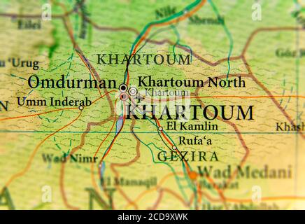 Geographische Karte des Sudan mit Hauptstadt Khartum Stockfoto