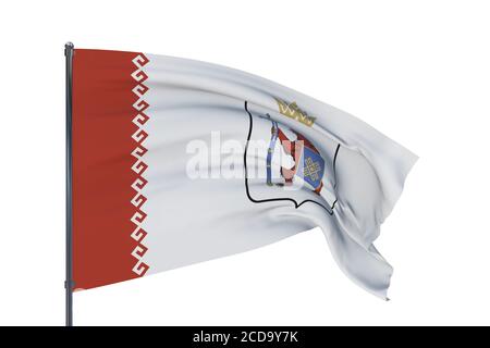 Flagge von Mari El. 3D-Illustration isoliert auf weißem Hintergrund. Flaggen der föderalen Subjekte Russlands. Stockfoto