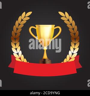 Siegertrophäe Goldbecher mit Lorbeerkranz. Vektorgrafik Stock Vektor