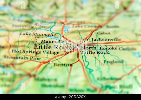 Geographische Karte des US-Bundesstaates City Little Rock Stockfoto