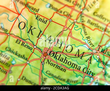 Geographische Karte des US-Bundesstaates Oklahoma Stockfoto