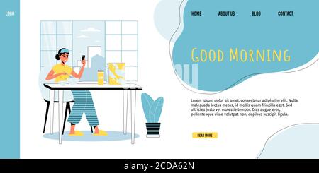 Tägliches Leben Morgen Frühstück Aktivität Landing Page Stock Vektor