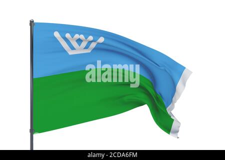 Flagge des Autonomen Okrug Chanty-Mansi. 3D-Illustration isoliert auf weißem Hintergrund. Flaggen der föderalen Subjekte Russlands. Stockfoto