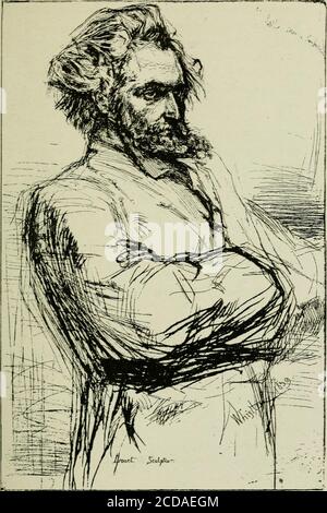 . Die Whistler Buch; eine Monographie des Lebens und Positin in der Kunst von James McNeill Whistler, zusammen mit einer sorgfältigen Studie seiner wichtigsten Werke. Heonly sah, was eigentlich da war, und als es ihn faszinierte, ergriff er seinen Burin oder Buntstift und bemühte sich, mit offener Direktheit, das Bilderereignis zu torecorden. Er wählte stets Themen, die an den erfahrenen Sammler appellierten, anstatt an die Öffentlichkeit.Er idealisierte nie oder konventionalisierte, nordid er zu jenen gehören, die nur^die Uglyside des Lebens sehen, seine Qual und Unmalertheit.einige Whistlers Bewunderer haben ihn pronounced Stockfoto