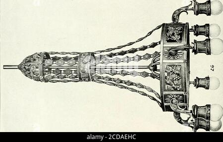 . Illustrieren Licht Eisen gepresste Rosetten, Tassen, Schalen, Blätter, Rosen und verschiedene Ornamente auf Lampen und Leuchten verwendet ... . Stockfoto