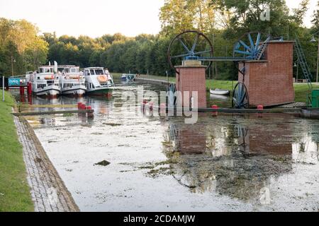 Schiefe Ebene in Buczyniec, Polen. 16. August 2020, einer von fünf, 84 km langer Kanal Elblaski (Elblag Kanal), entworfen 1825 bis 1844 von Georg Stee Stockfoto