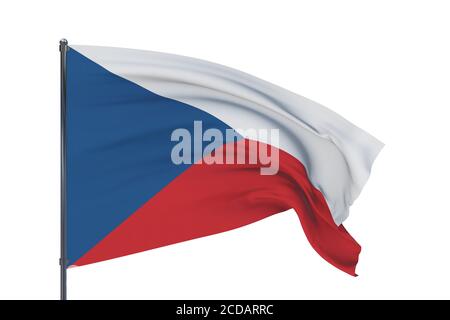 3D-Illustration. Wehende Flaggen der Welt - Flagge der Tschechischen Republik. Isoliert auf weißem Hintergrund. Stockfoto