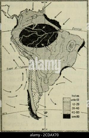 . Eine regionale Geographie der Welt, mit Diagrammen und völlig neuen Karten. Temperaturkarte von Südamerikafür Januar. Temperaturkarte von Südamerikafür Juli.. Stockfoto