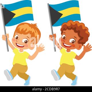 Bahamas Flagge in der Hand. Kennzeichen für Kinder. Nationalflagge von Bahamas Vektor Stock Vektor