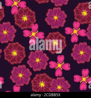 Leuchtend bunte Retro Nahtloses Muster mit Blumen Stock Vektor