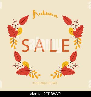 Herbst Verkauf Hintergrund Layout dekorieren mit Blättern für den Verkauf einkaufen. Banner für Herbst Verkauf aus Blättern.Herbst Verkauf Flyer Vorlage mit Schriftzug. Br Stock Vektor