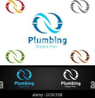 Infinity Klempnerlogo mit Wasser und Fix Home Konzept Design Stock Vektor